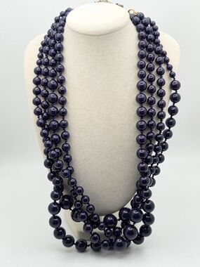 J.Crew Multi-Strand Navy Bead Necklace with Crystal Beetle Clasp